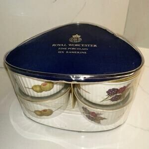 6 Pack Royal Worcester England EVESHAM Gold Porcelain Ramekins- Fruits 3 1/4"